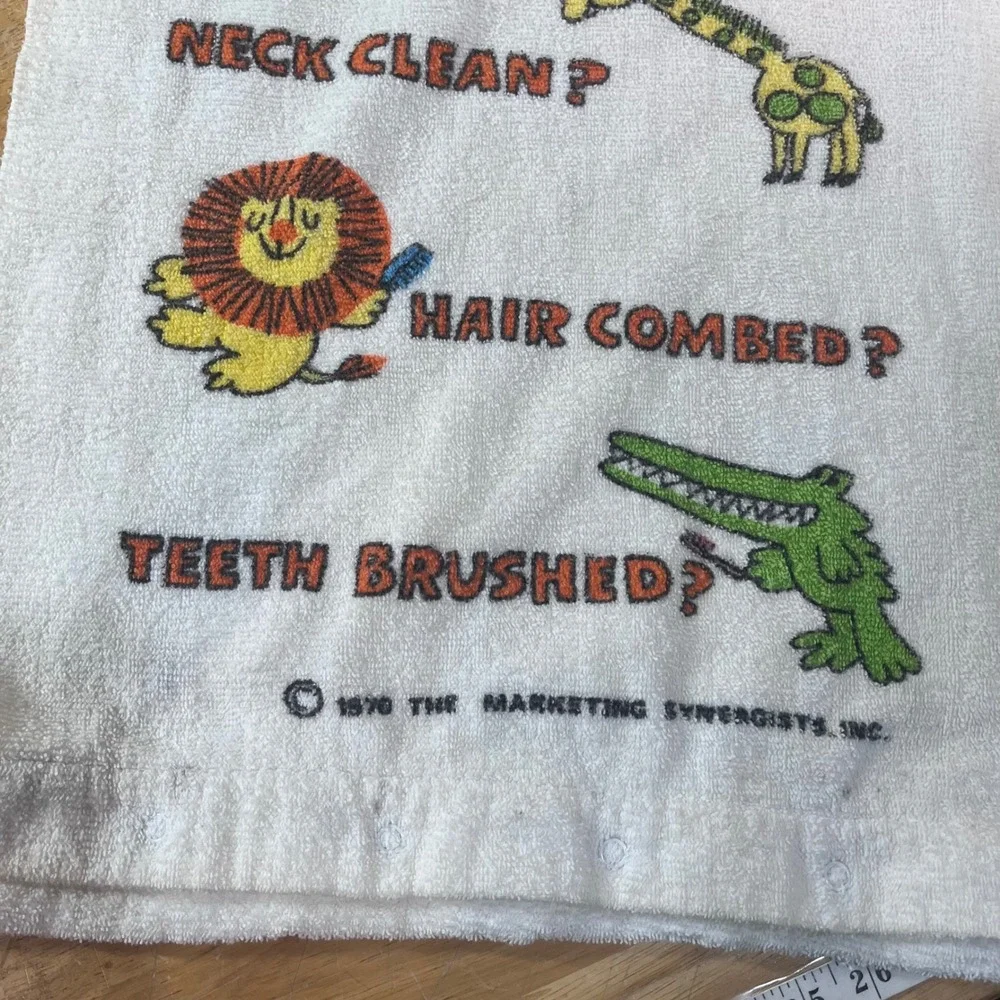 Marimekko Hand Towel Kids White Vtg 1970s Animal Hygiene Graphic
